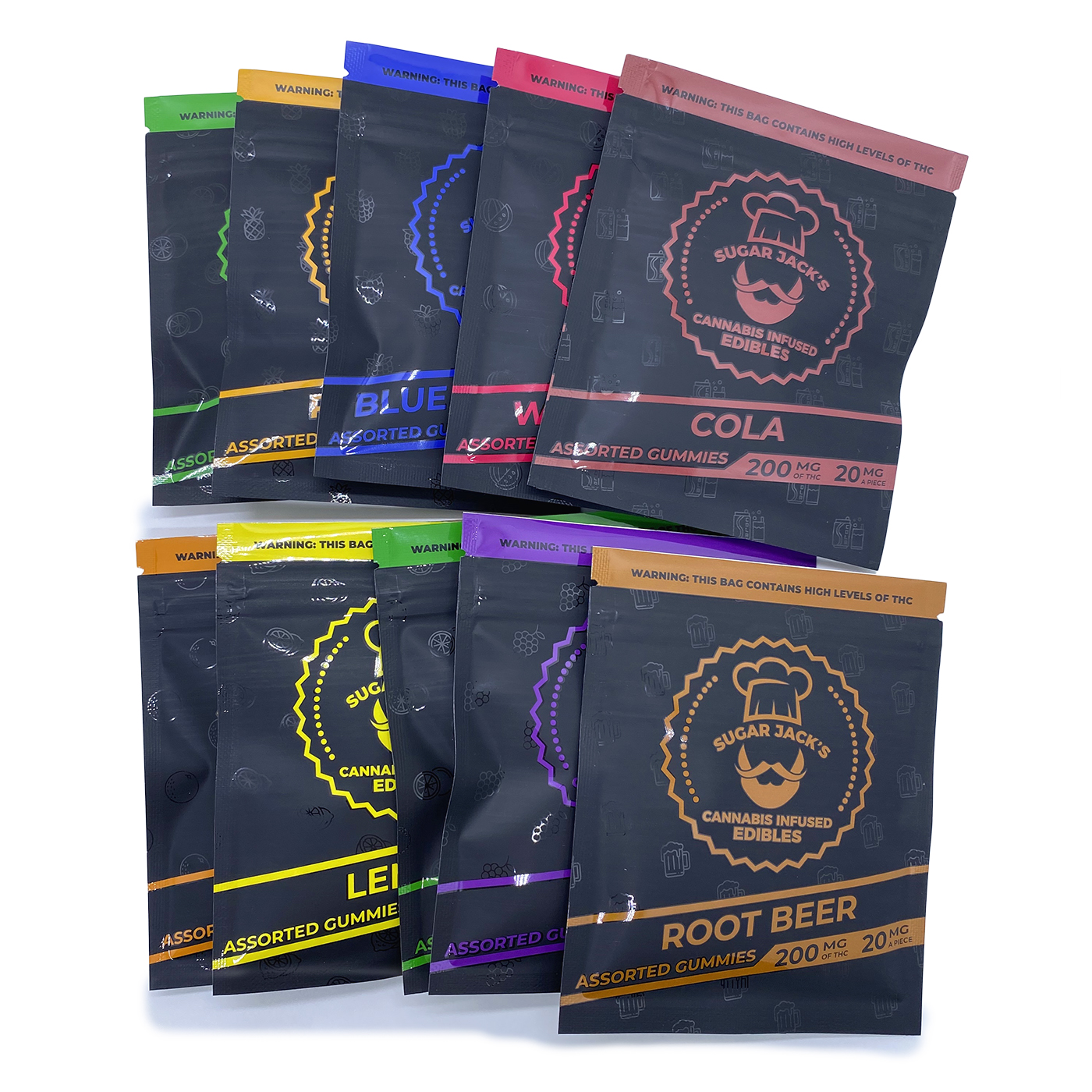 Custom UV printing 200mg 300mg gummies pouch CBD THC edibles weed packaging matte black white zipper mylar poly bags